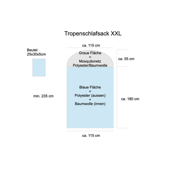 Tropenschlafsack XXL  mit integriertem LLI-Moskitonetz